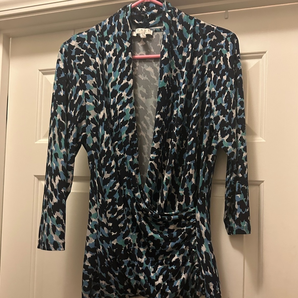 Chaus Blue Leopard Spot Wrap Top